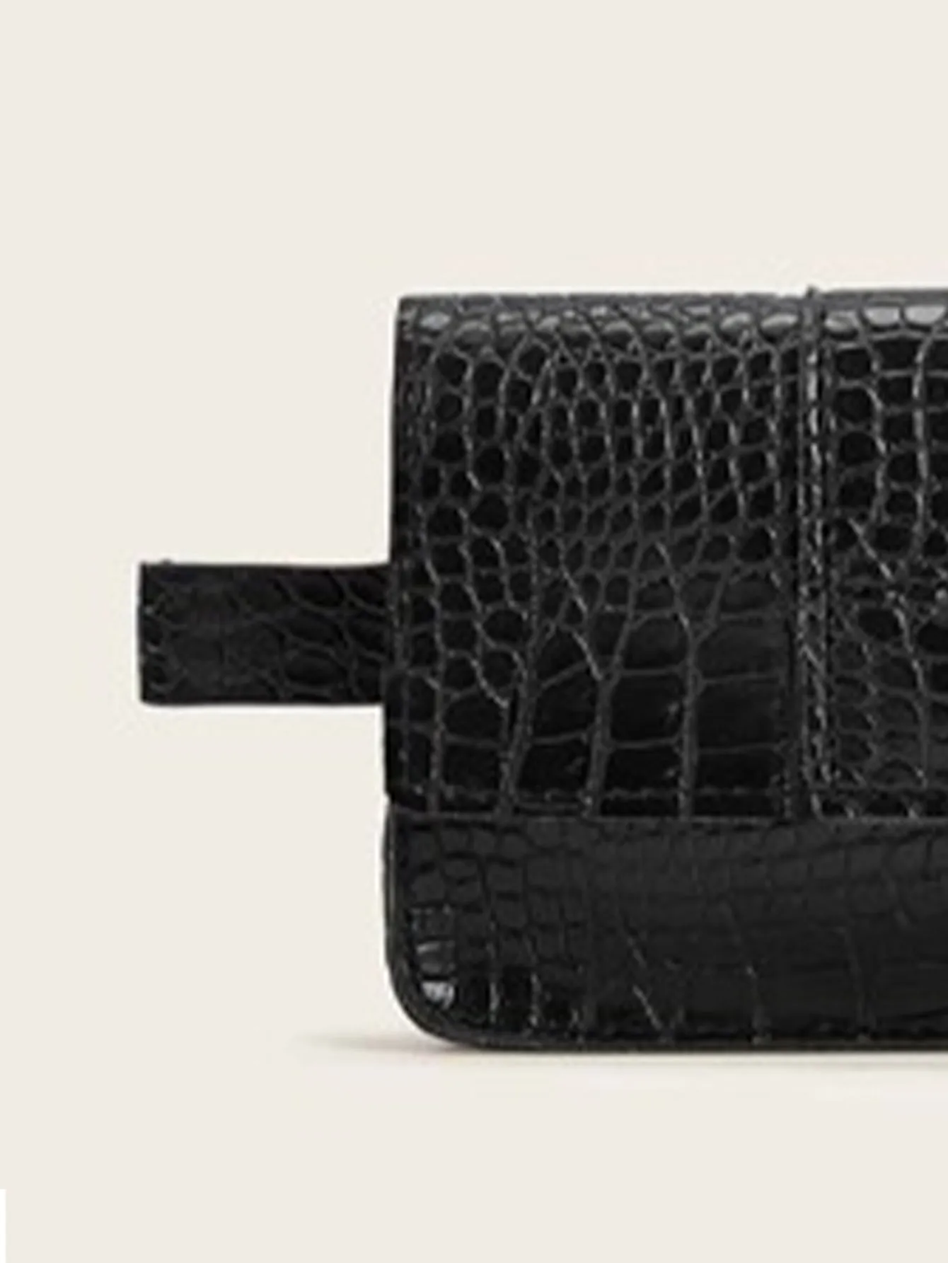 Croc Embossed Flap Fanny Pack  - Black - FD ⚡