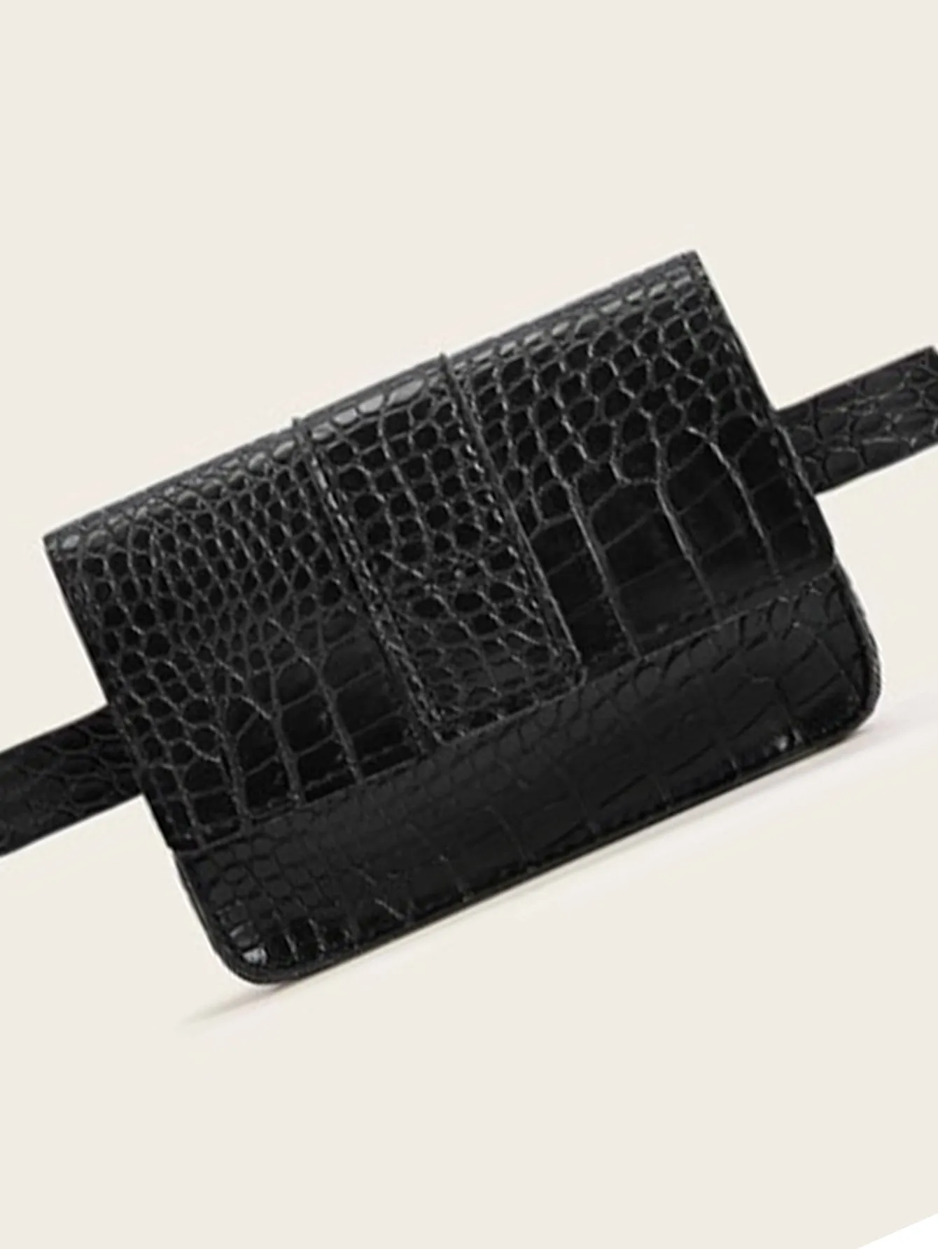 Croc Embossed Flap Fanny Pack  - Black - FD ⚡