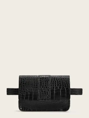 Croc Embossed Flap Fanny Pack  - Black - FD ⚡