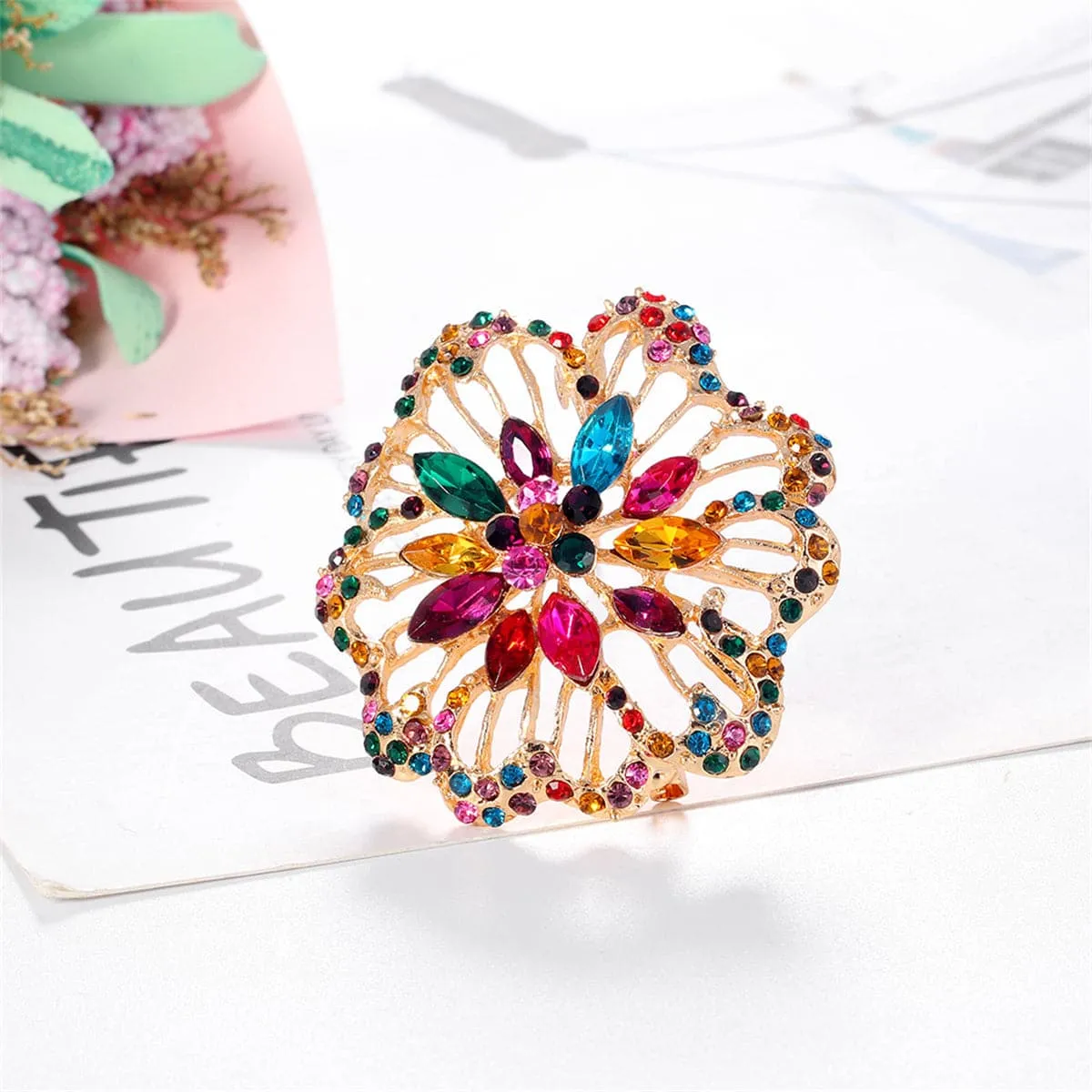 Crystal & Cubic Zirconia Flower Brooch
