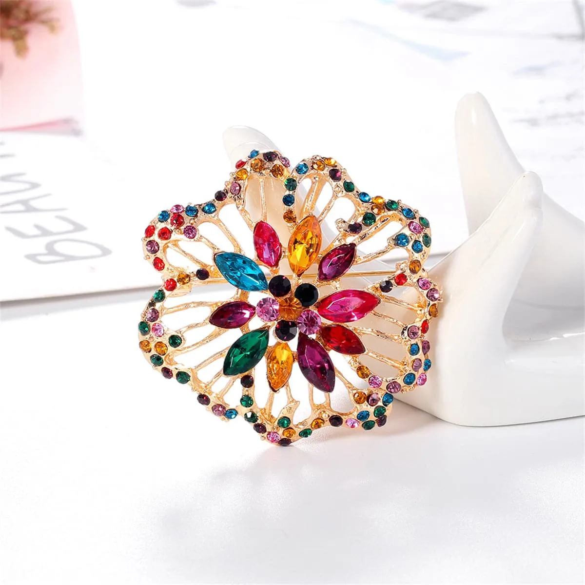 Crystal & Cubic Zirconia Flower Brooch