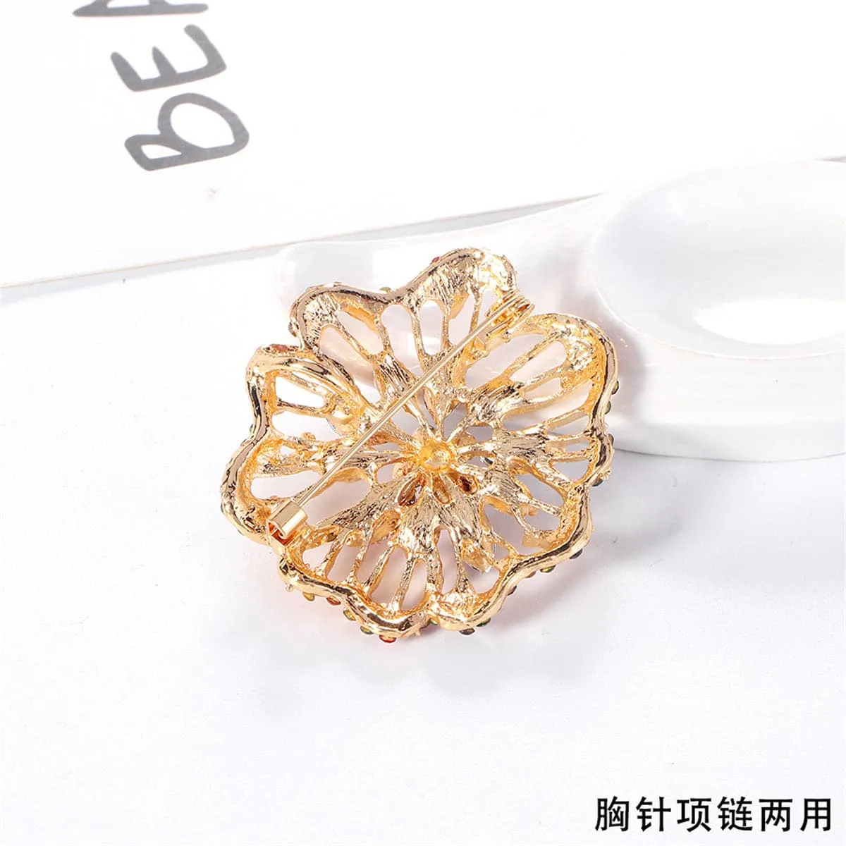 Crystal & Cubic Zirconia Flower Brooch