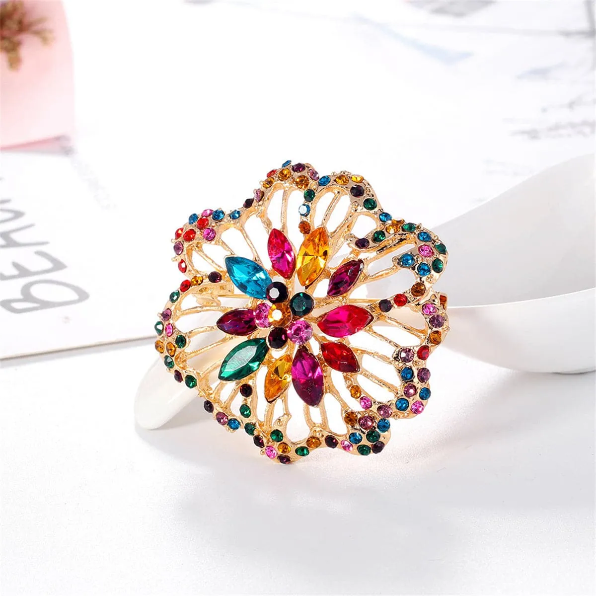 Crystal & Cubic Zirconia Flower Brooch