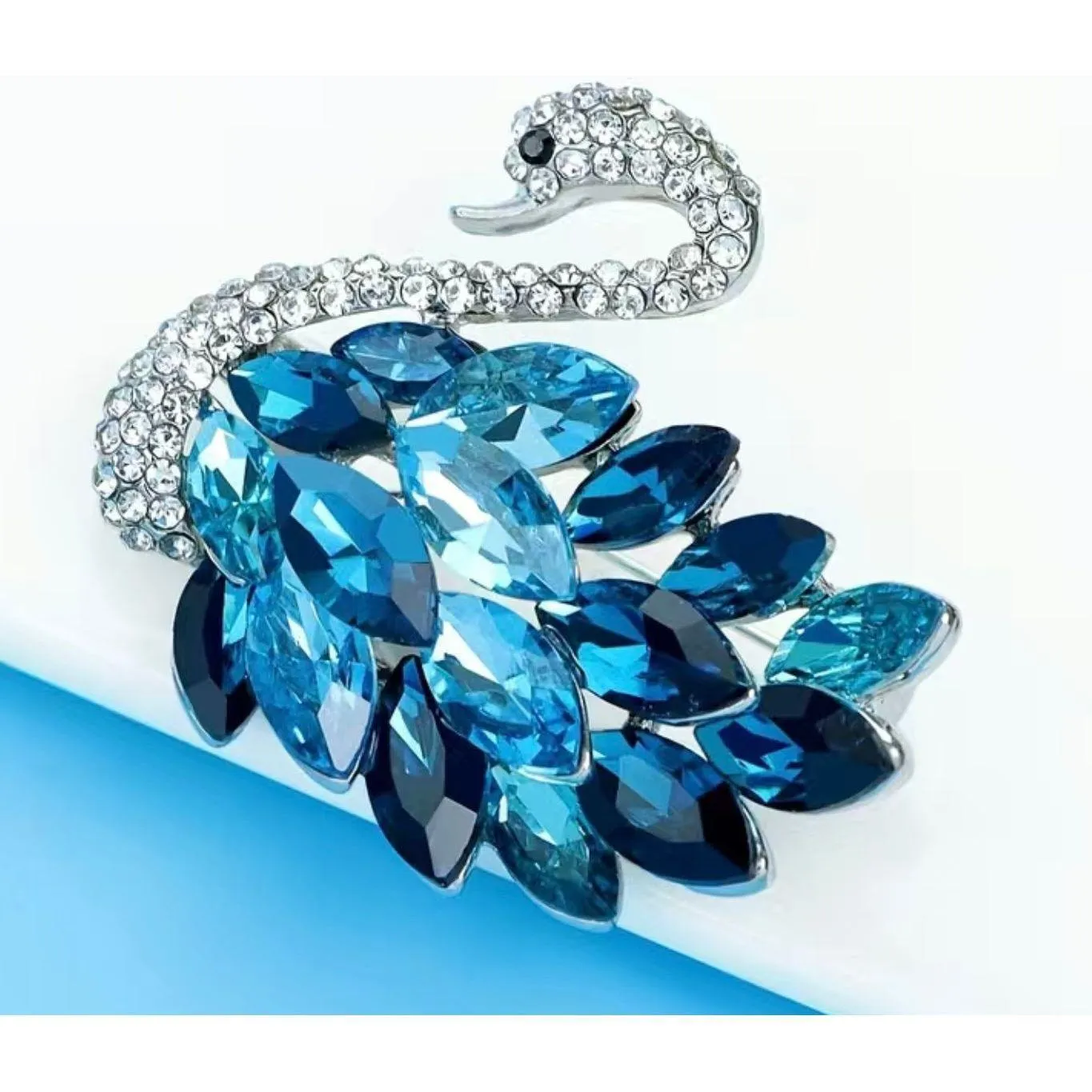 Crystal Feather Swimming Swan Brooch