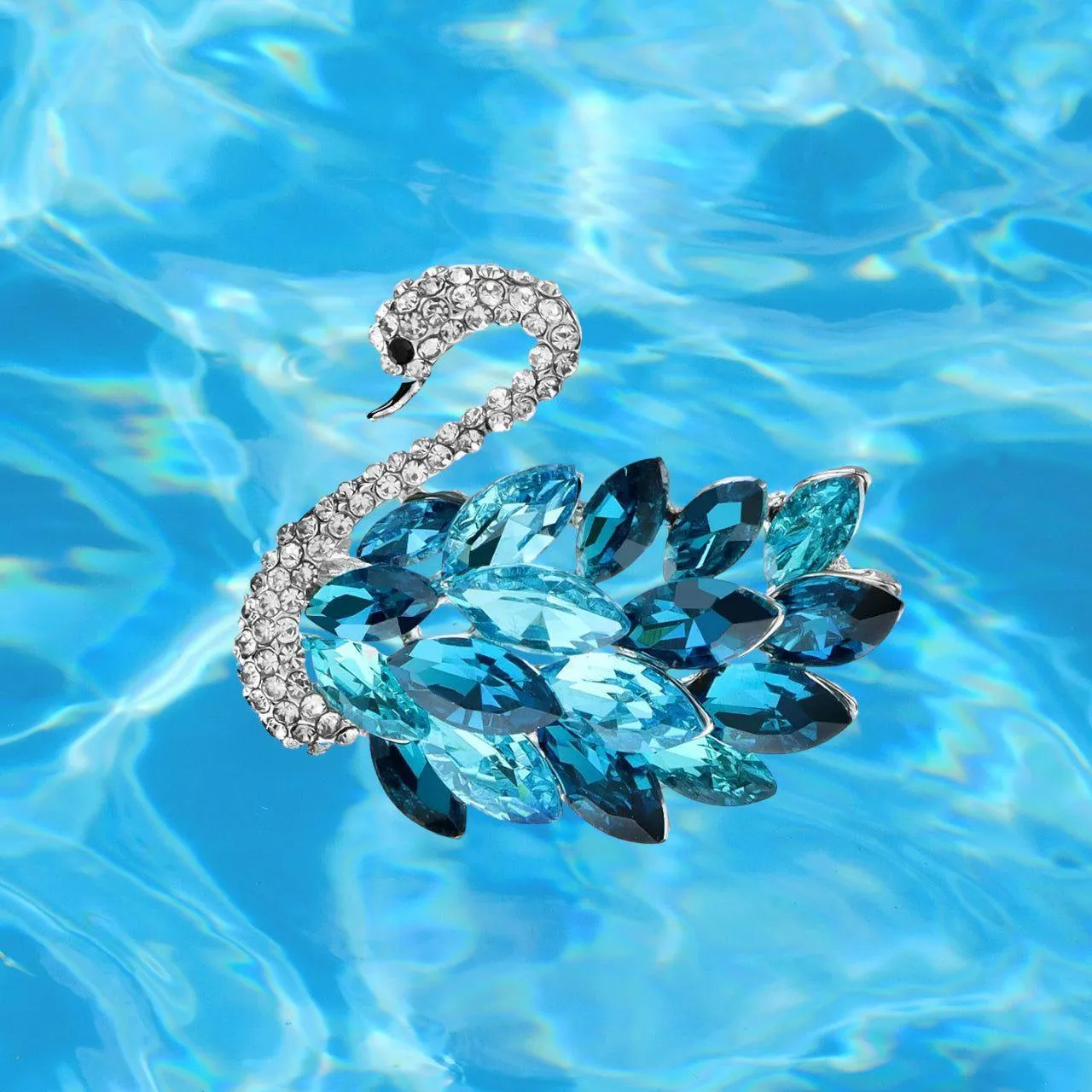 Crystal Feather Swimming Swan Brooch