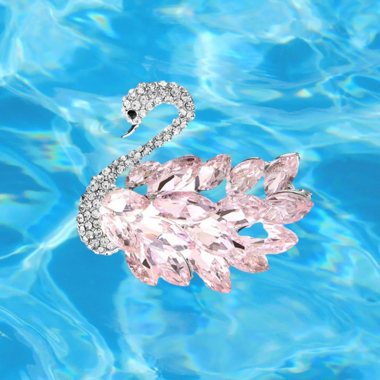 Crystal Feather Swimming Swan Brooch