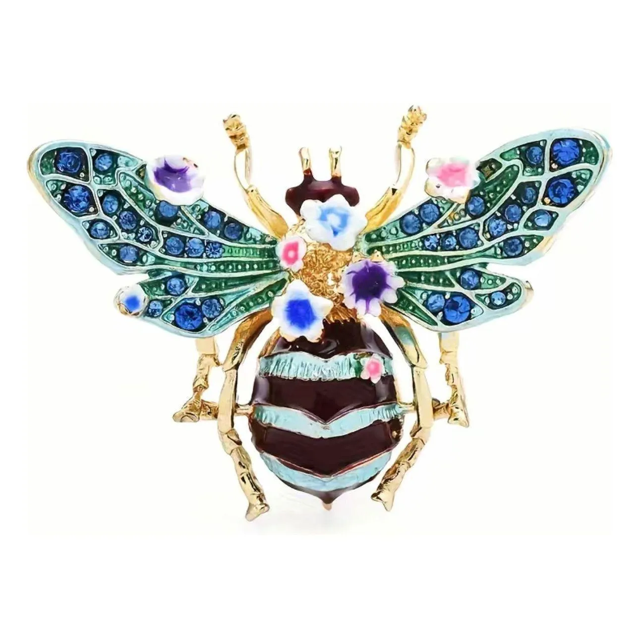 Crystal Honey Bee Floral Brooch