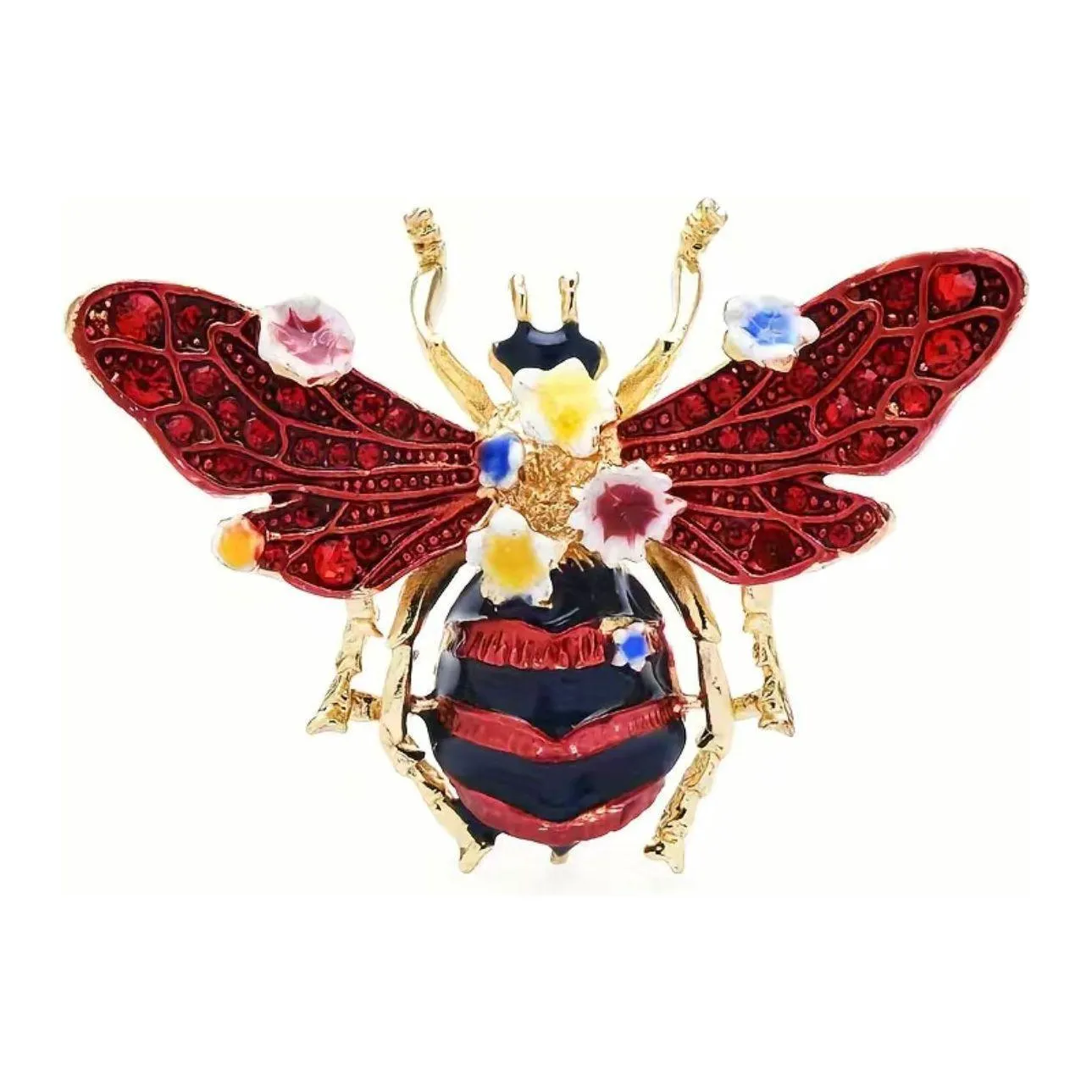 Crystal Honey Bee Floral Brooch