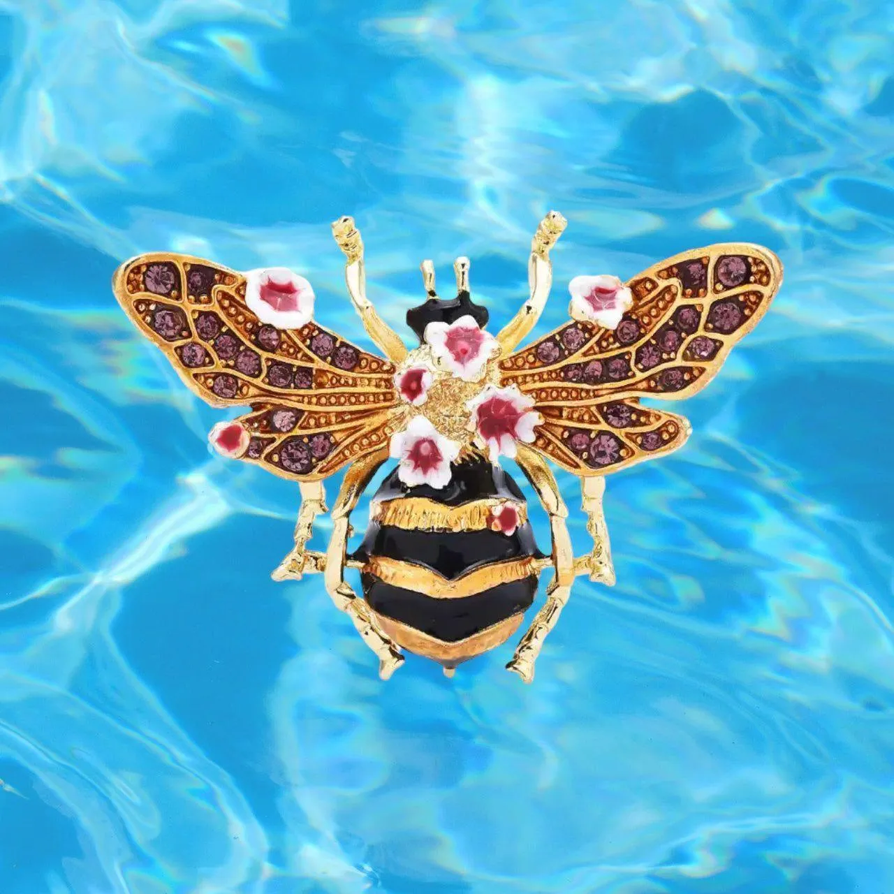Crystal Honey Bee Floral Brooch