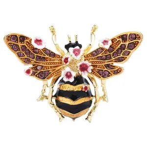 Crystal Honey Bee Floral Brooch