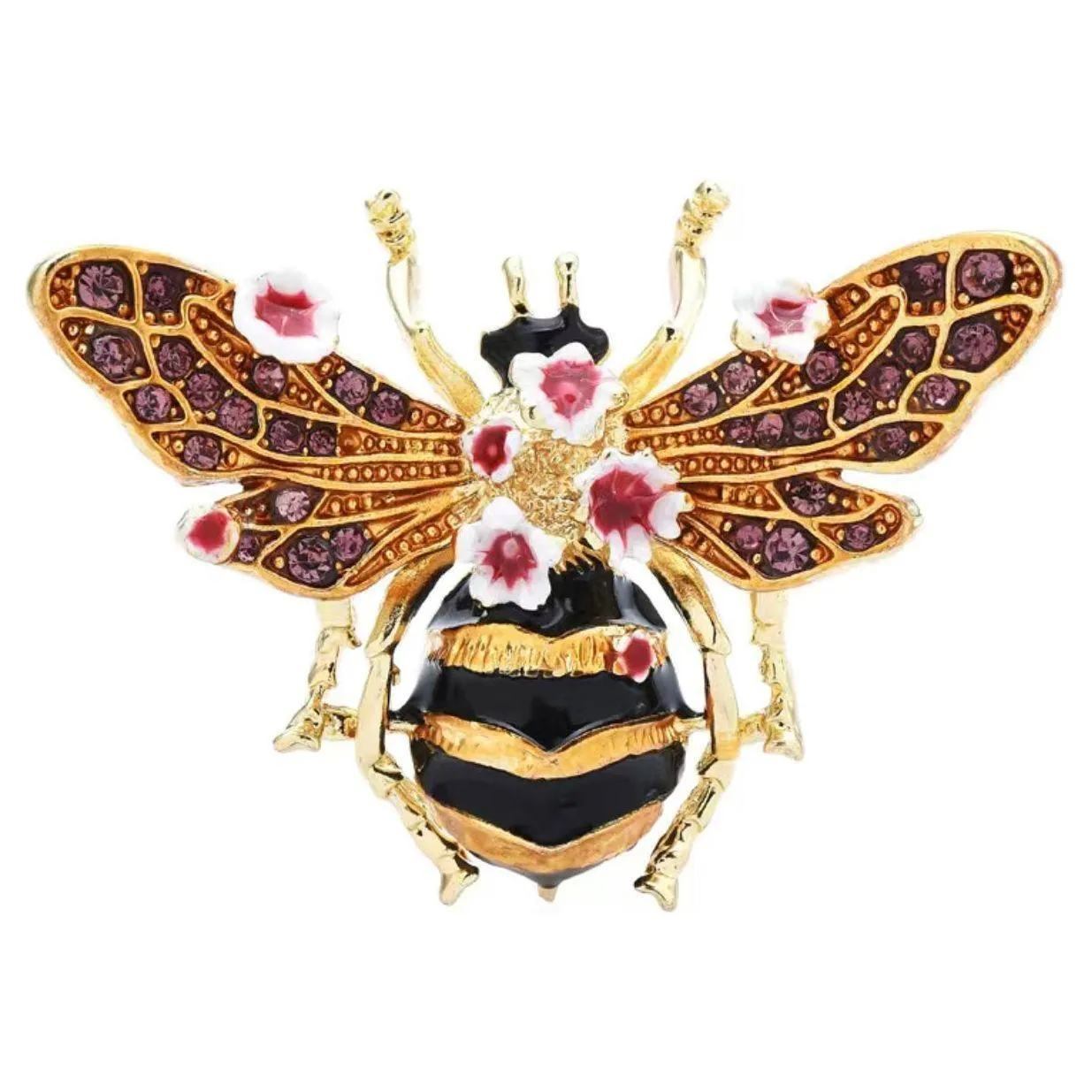 Crystal Honey Bee Floral Brooch