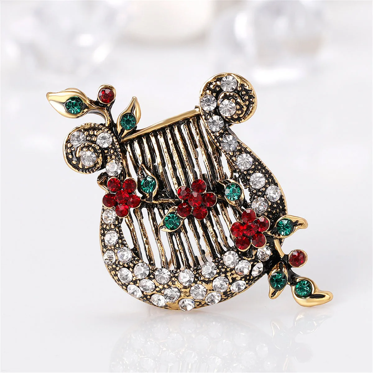Cubic Zirconia & 18K Gold-Plated Accordion Brooch