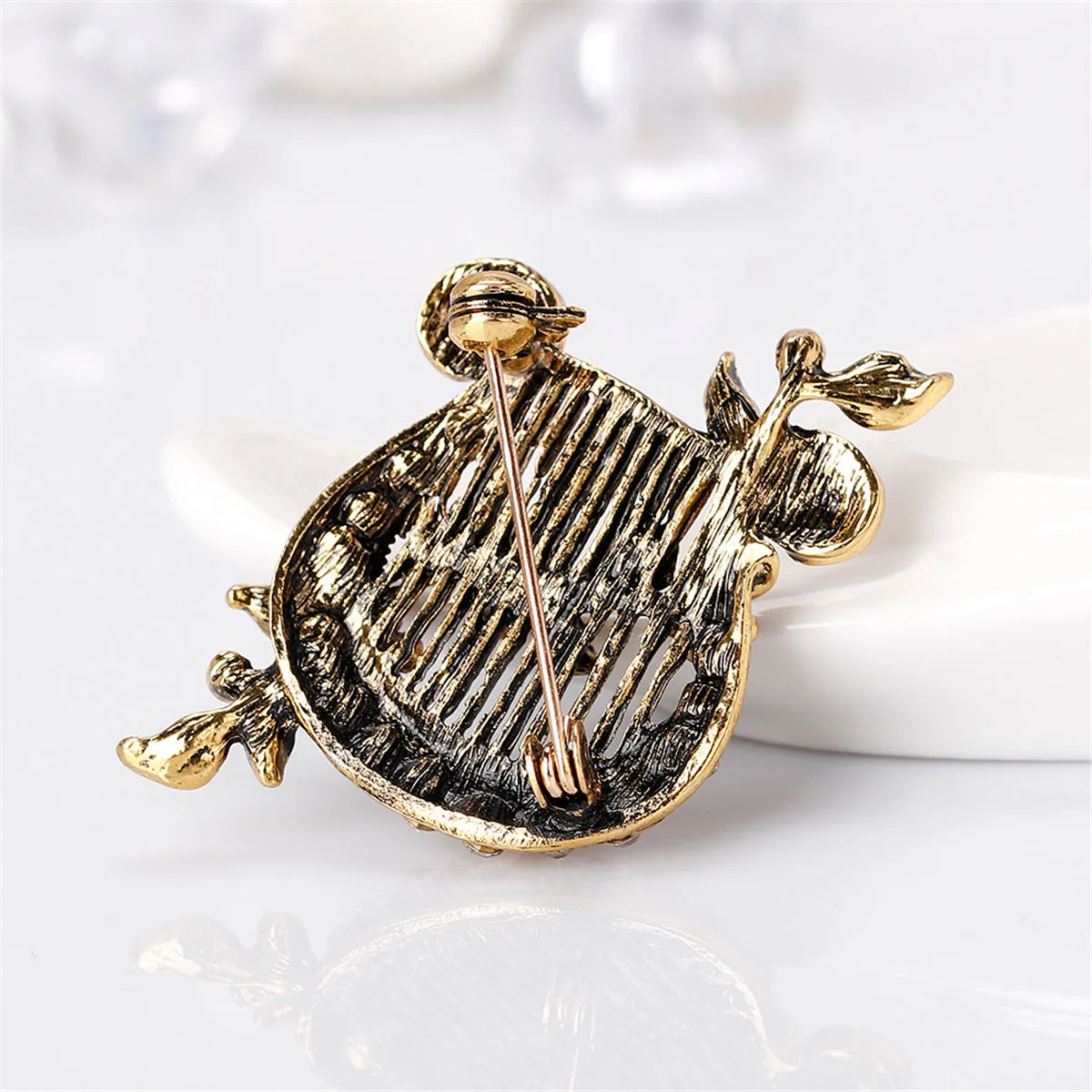 Cubic Zirconia & 18K Gold-Plated Accordion Brooch
