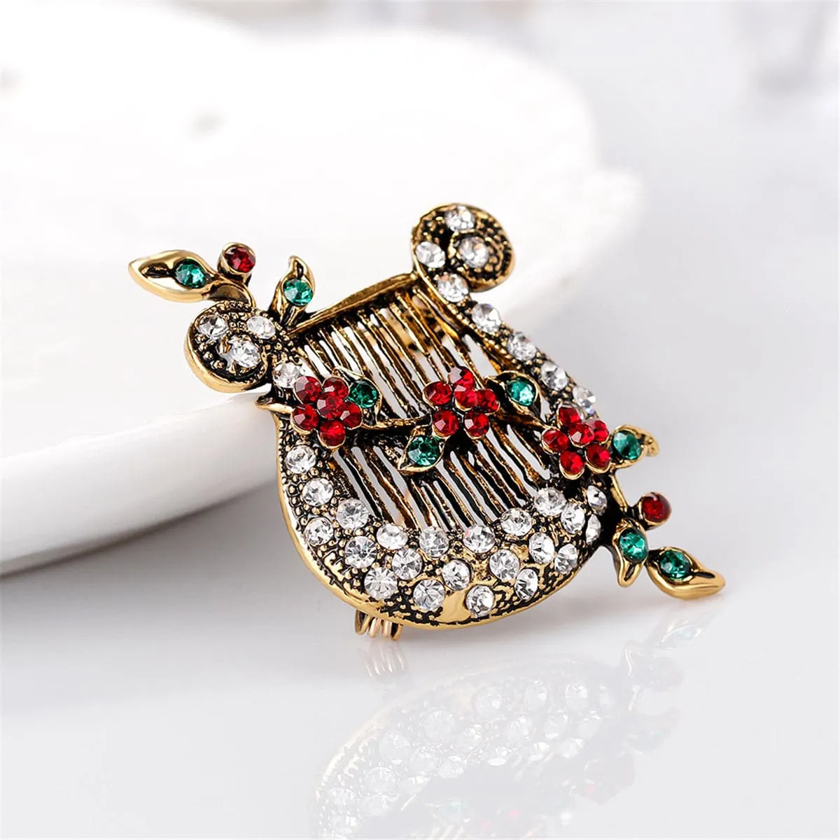 Cubic Zirconia & 18K Gold-Plated Accordion Brooch