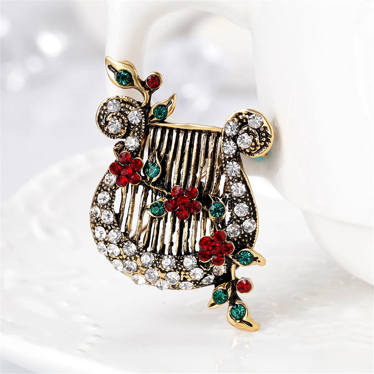Cubic Zirconia & 18K Gold-Plated Accordion Brooch