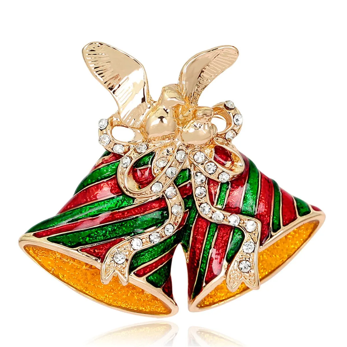Cubic Zirconia & 18K Gold-Plated Christmas Bells Brooch