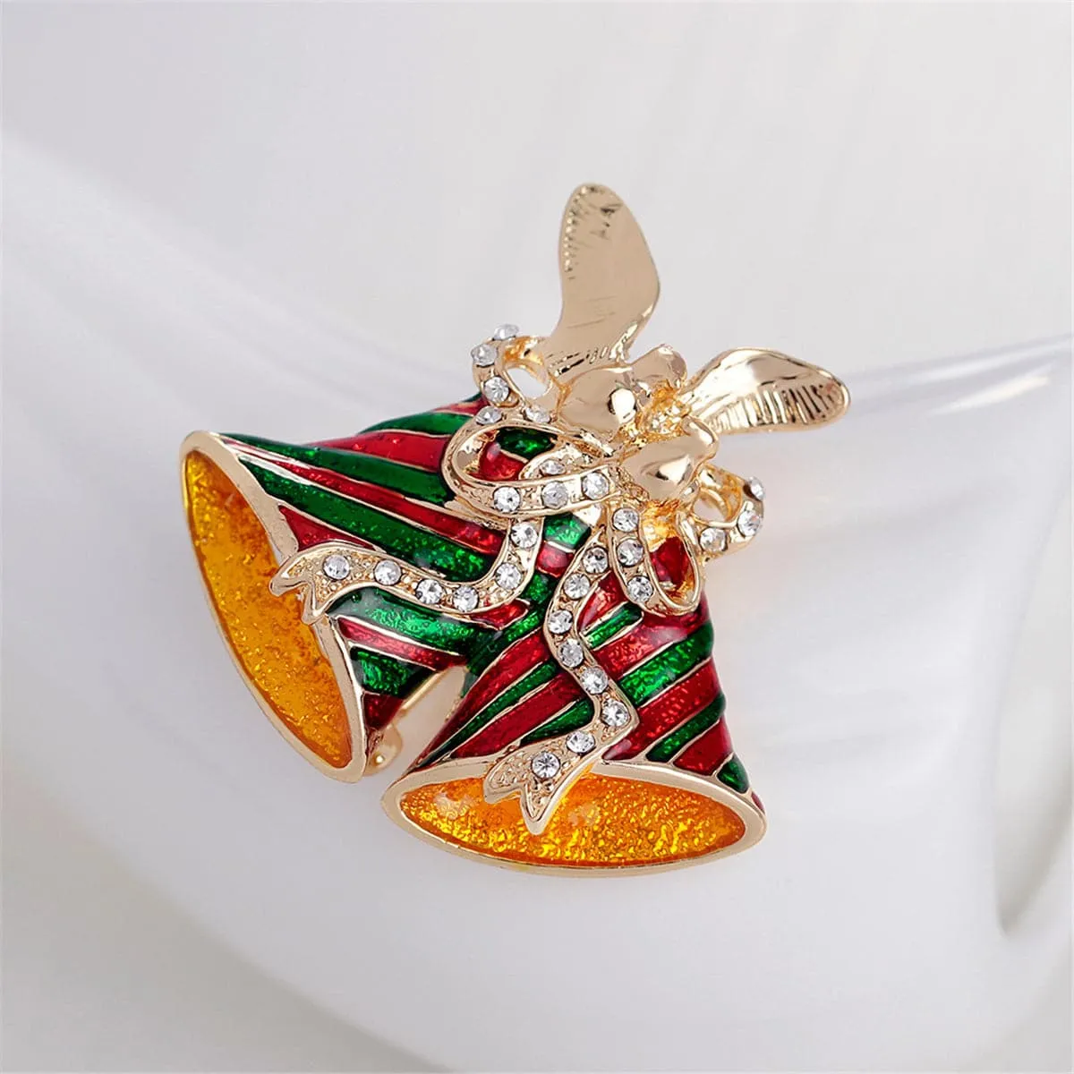 Cubic Zirconia & 18K Gold-Plated Christmas Bells Brooch