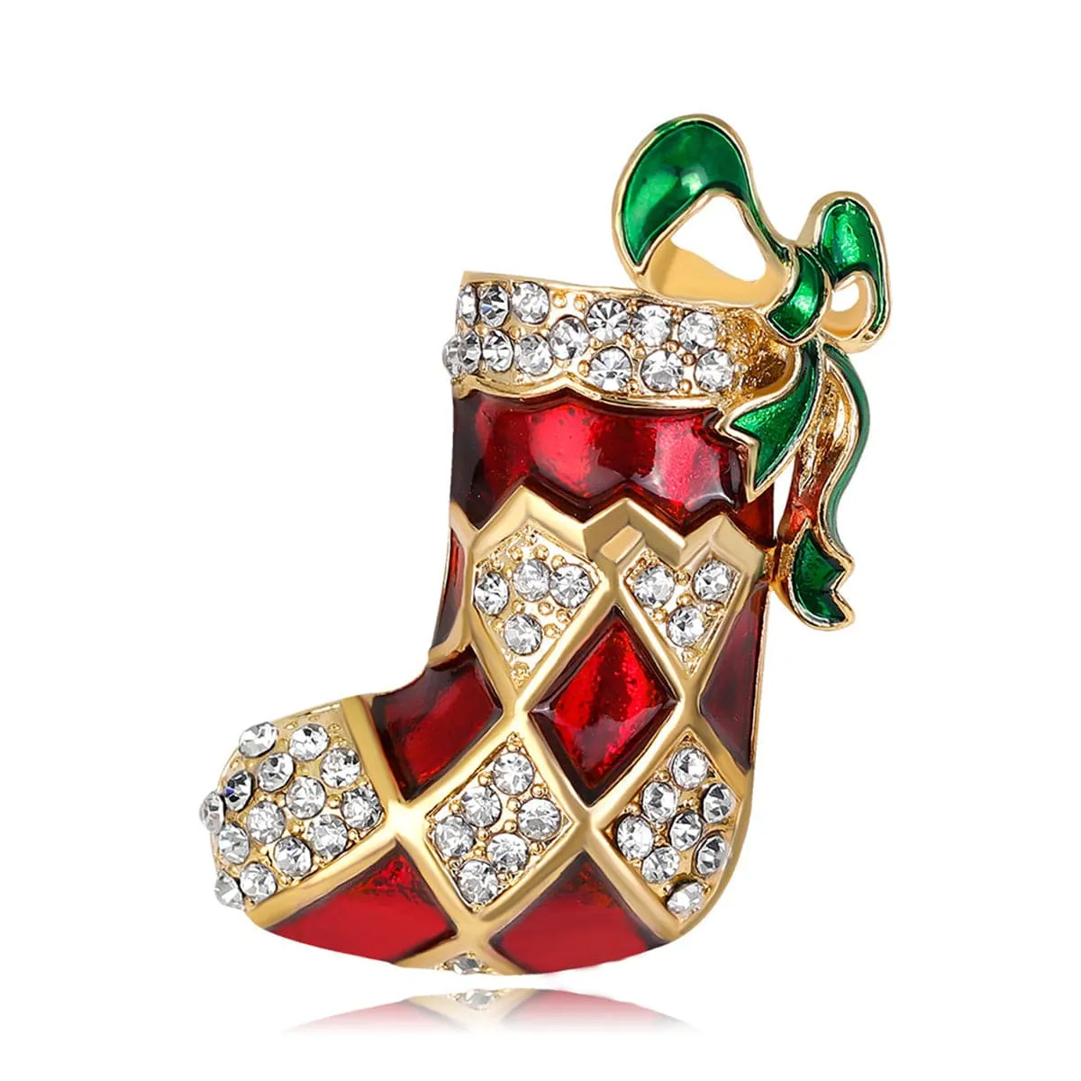Cubic Zirconia & 18K Gold-Plated Harlequin Stocking Brooch