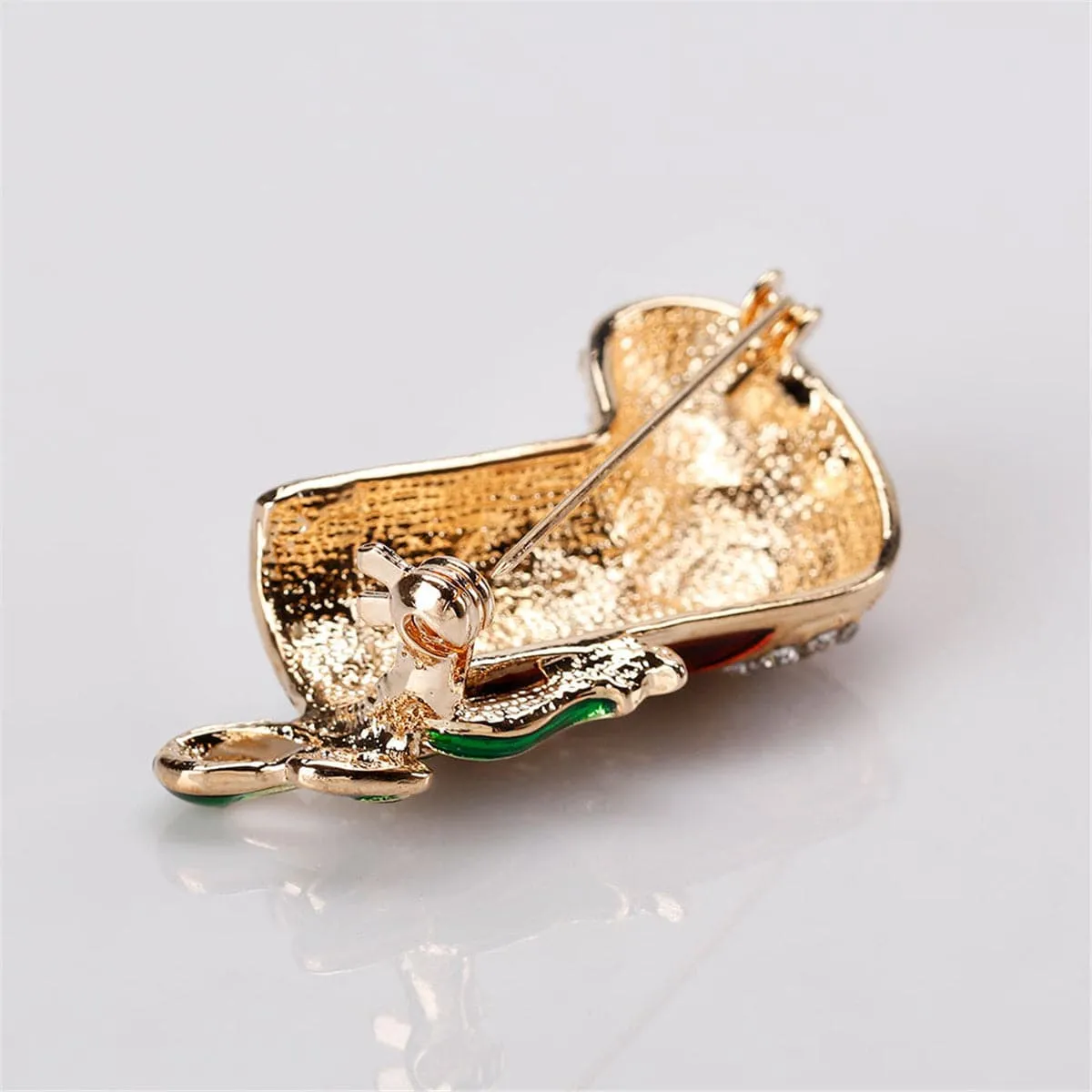 Cubic Zirconia & 18K Gold-Plated Harlequin Stocking Brooch
