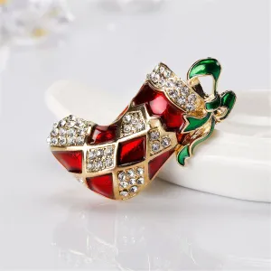 Cubic Zirconia & 18K Gold-Plated Harlequin Stocking Brooch