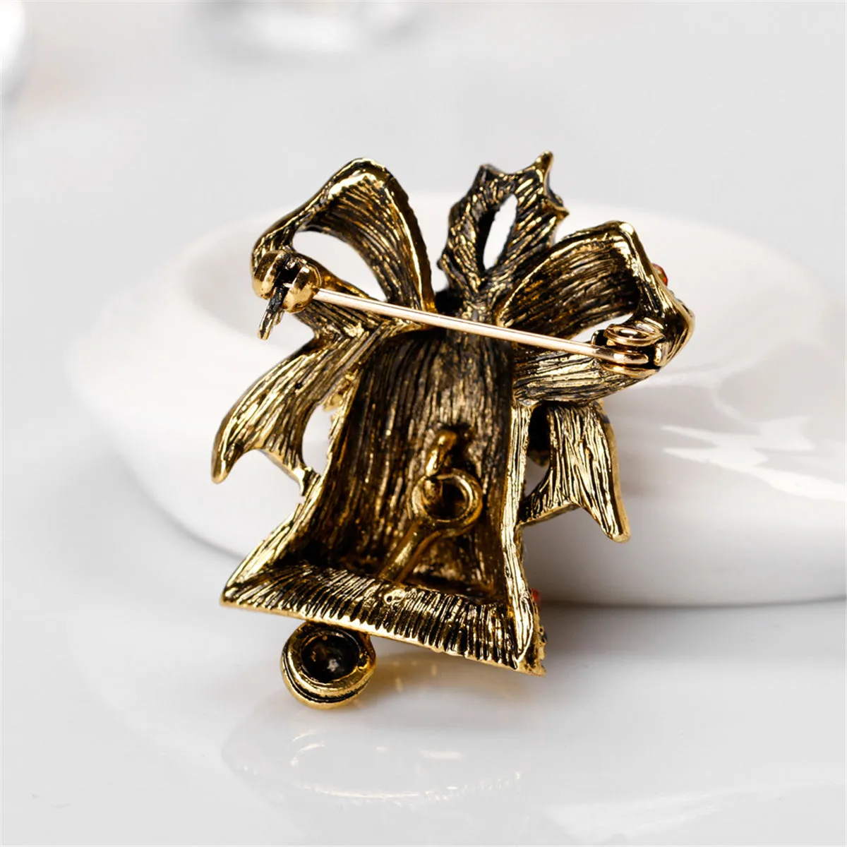 Cubic Zirconia & 18K Gold-Plated Ringing Bell Brooch