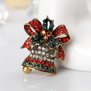 Cubic Zirconia & 18K Gold-Plated Ringing Bell Brooch