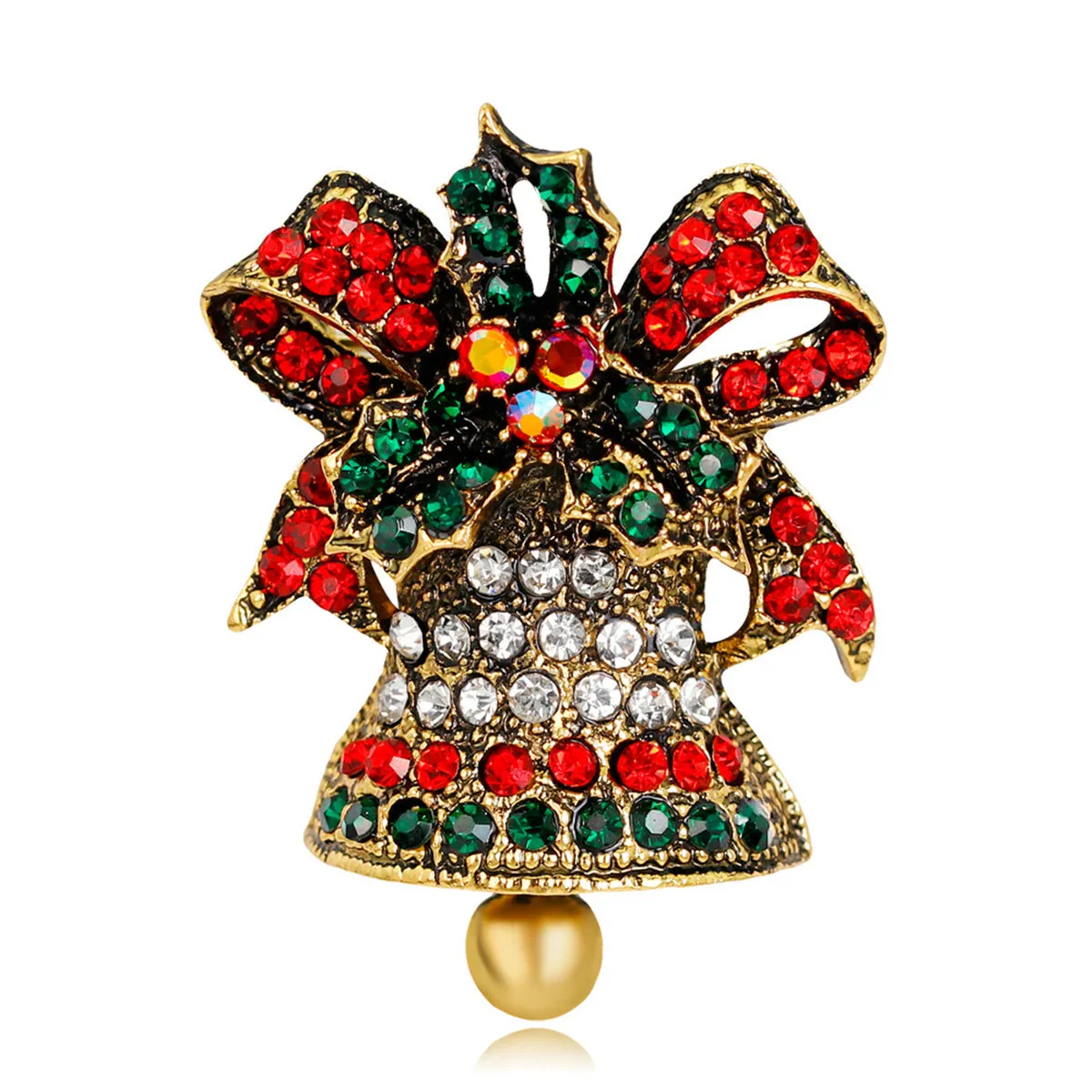Cubic Zirconia & 18K Gold-Plated Ringing Bell Brooch