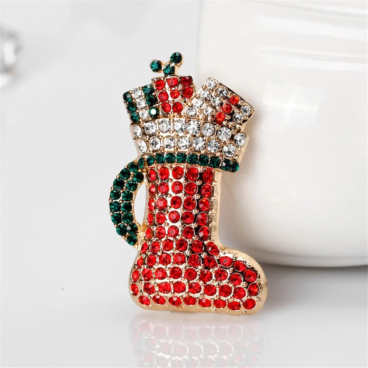 Cubic Zirconia & 18K Gold-Plated Stocking Boot Brooch