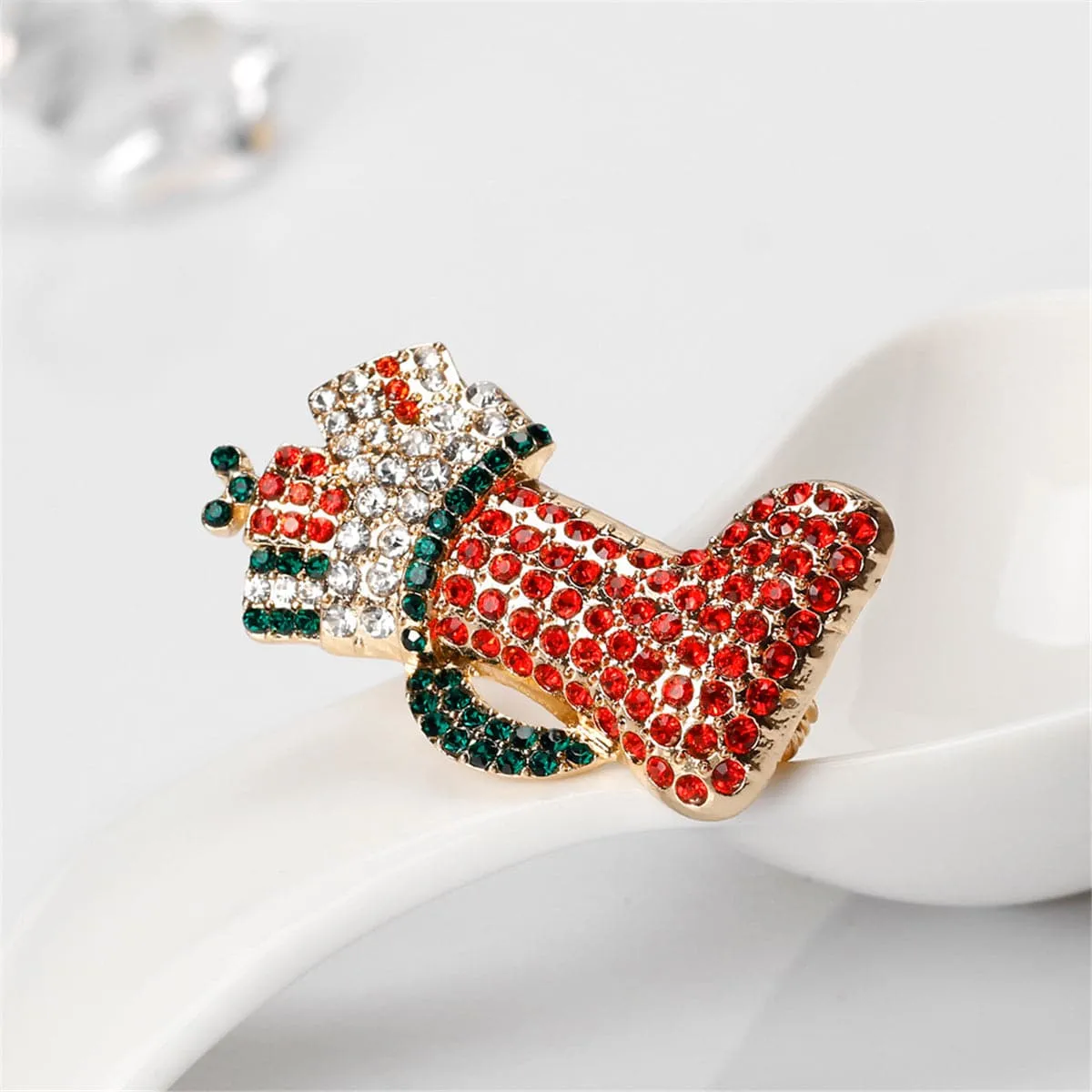 Cubic Zirconia & 18K Gold-Plated Stocking Boot Brooch