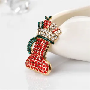 Cubic Zirconia & 18K Gold-Plated Stocking Boot Brooch