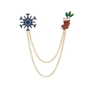 Cubic Zirconia & Blue Snowflake Stocking Chain Brooch