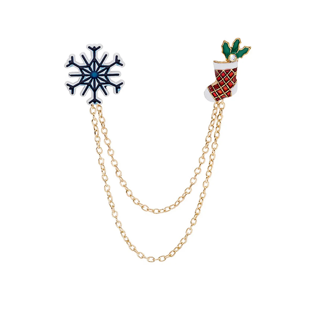 Cubic Zirconia & Blue Snowflake Stocking Chain Brooch