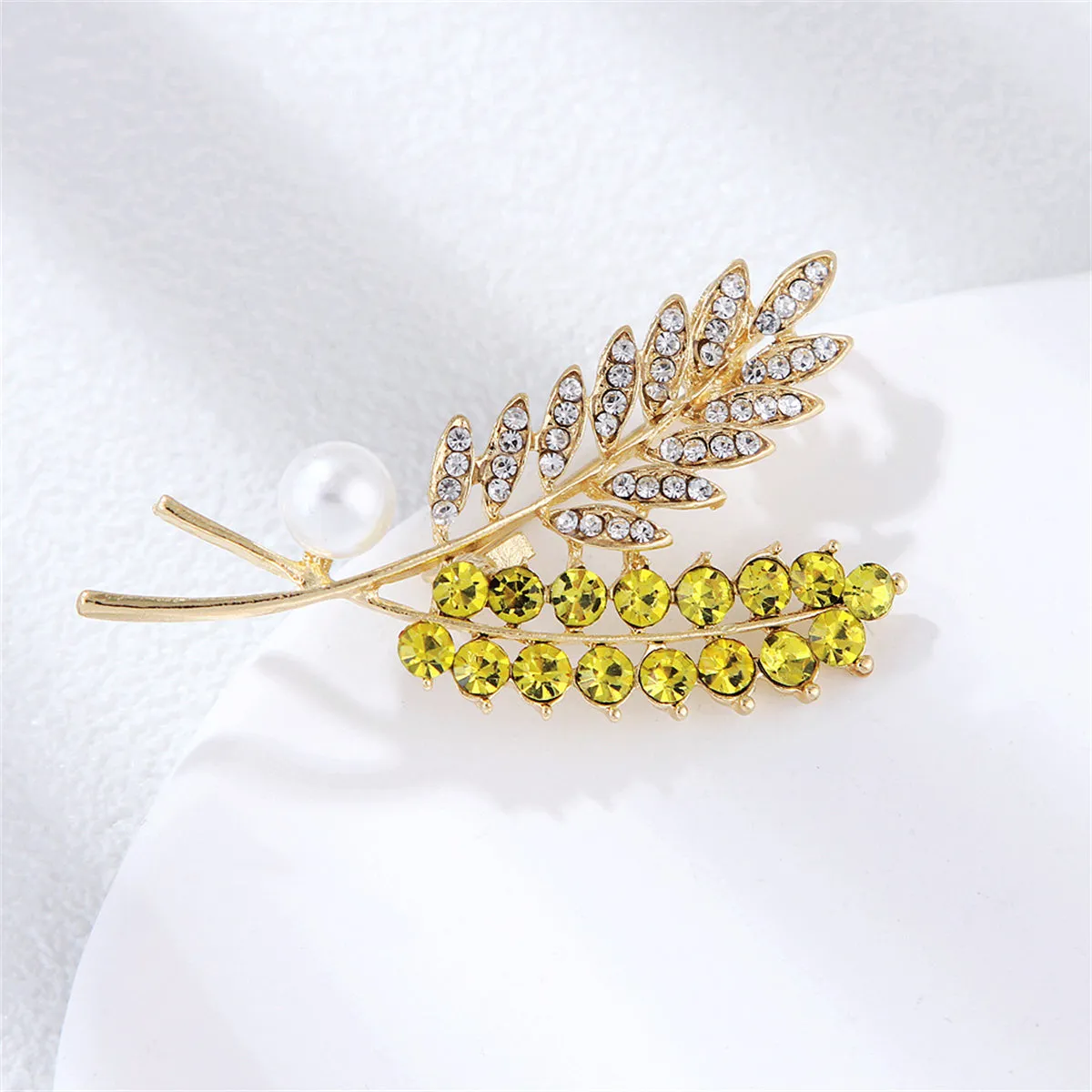 Cubic Zirconia & Pearl 18K Gold-Plated Wheat Brooch