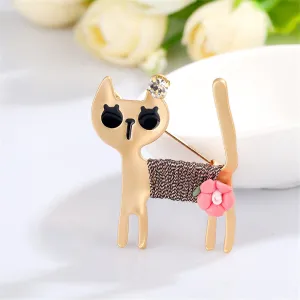 Cubic Zirconia & Resin 18K Gold-Plated Cat Brooch