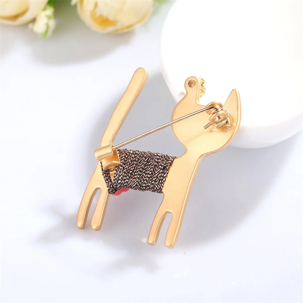 Cubic Zirconia & Resin 18K Gold-Plated Cat Brooch