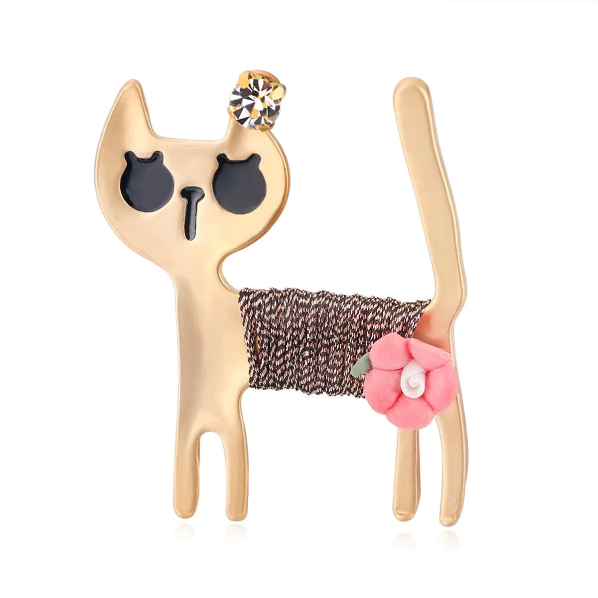 Cubic Zirconia & Resin 18K Gold-Plated Cat Brooch