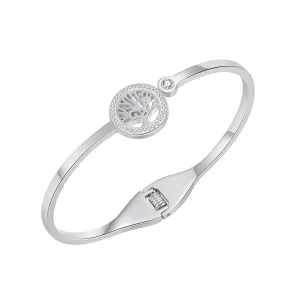 Cubic Zirconia & Silver-Plated Halo Life-Tree Hinge Bangle