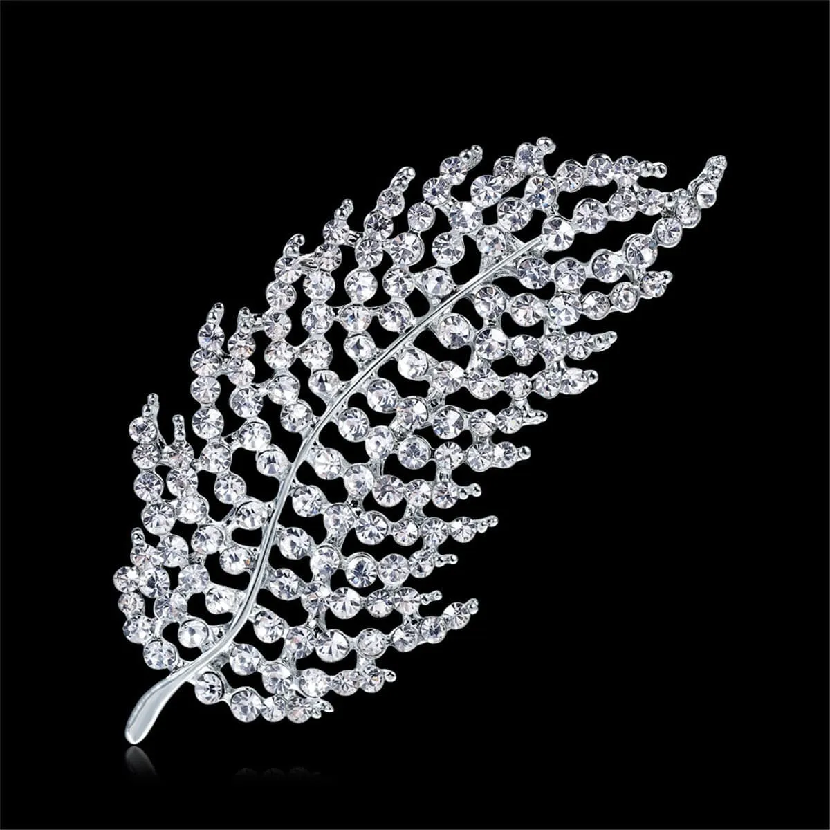 Cubic Zirconia & Silver-Plated Leaf Brooch