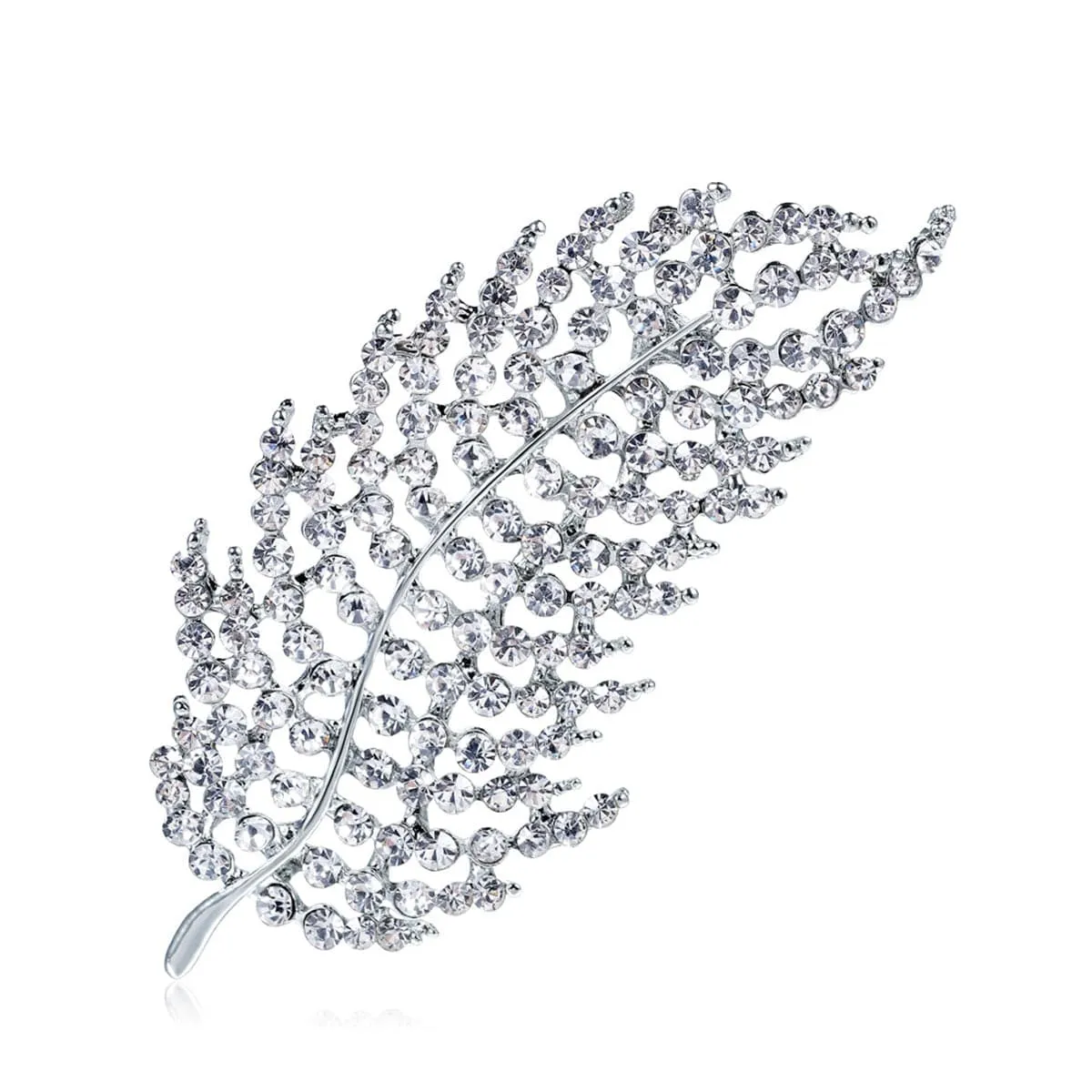 Cubic Zirconia & Silver-Plated Leaf Brooch