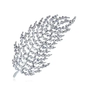 Cubic Zirconia & Silver-Plated Leaf Brooch
