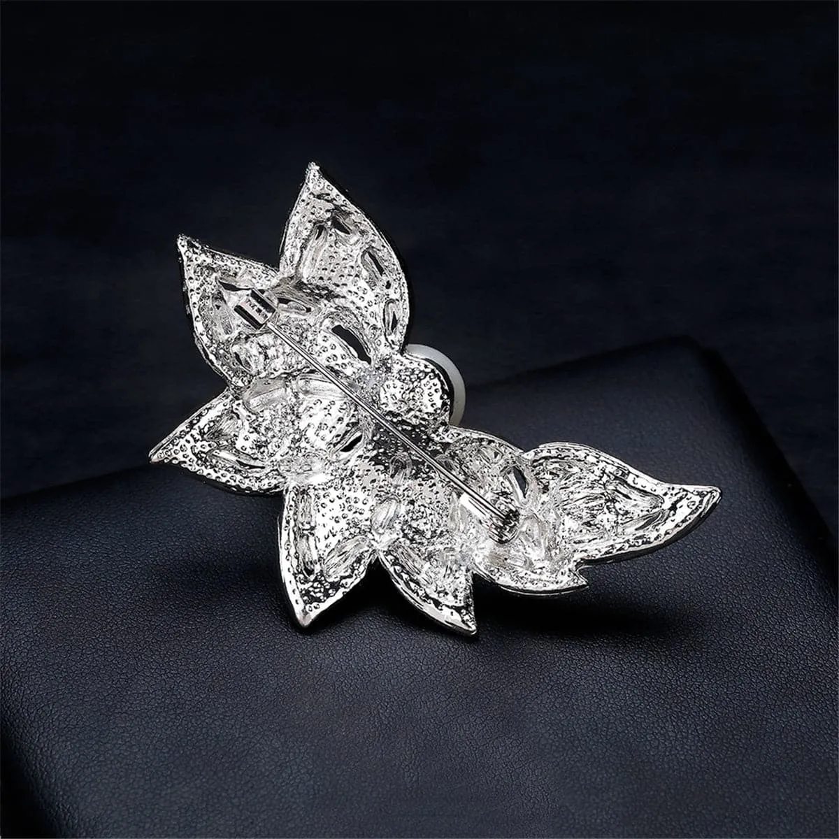 Cubic Zirconia & Silver-Plated Petal Brooch