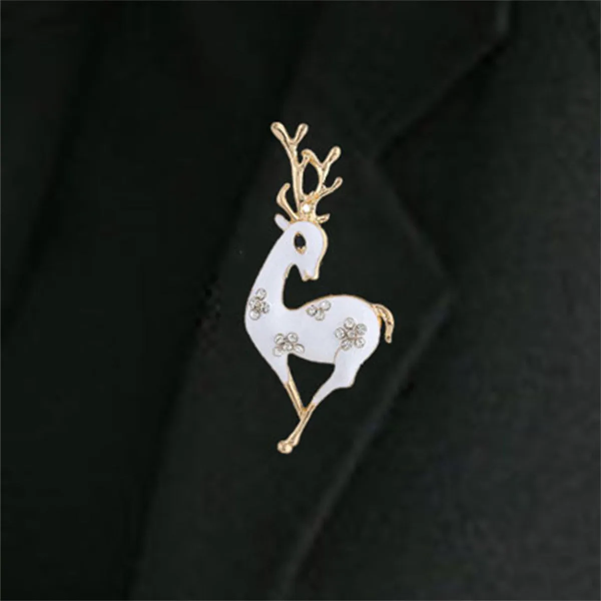 Cubic Zirconia & White Enamel 18K Gold-Plated Reindeer Brooch
