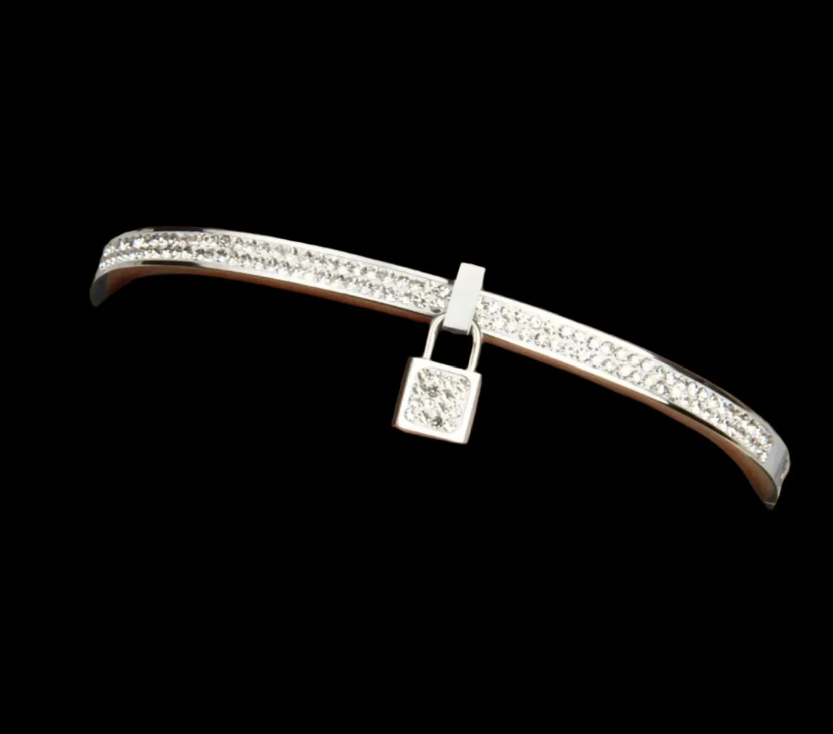 Cubic Zirconia Fancy Lock Stainless Steel Bangles Bracelets