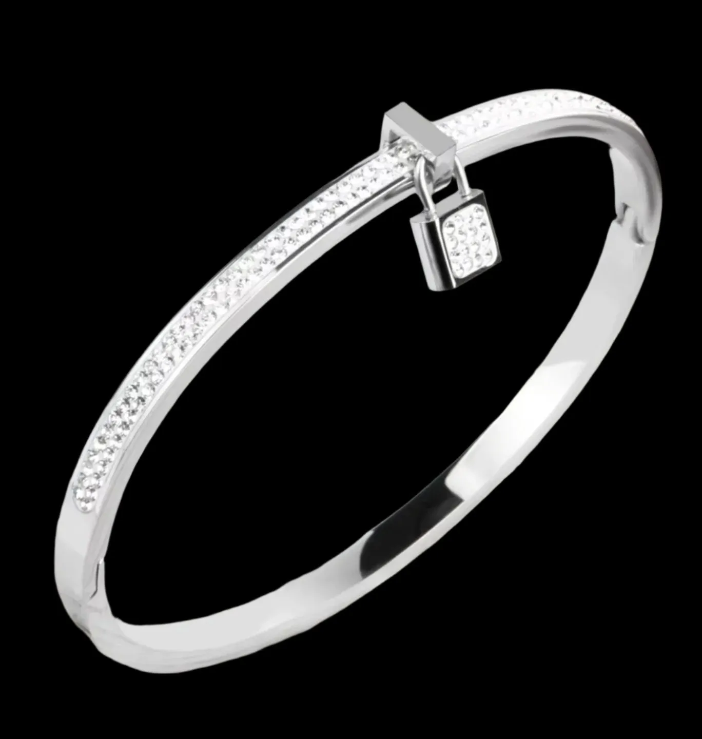 Cubic Zirconia Fancy Lock Stainless Steel Bangles Bracelets