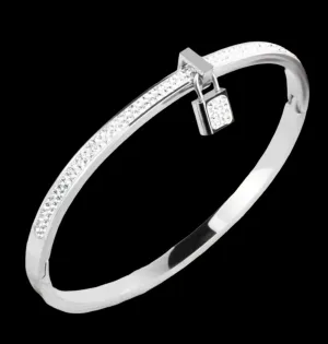 Cubic Zirconia Fancy Lock Stainless Steel Bangles Bracelets