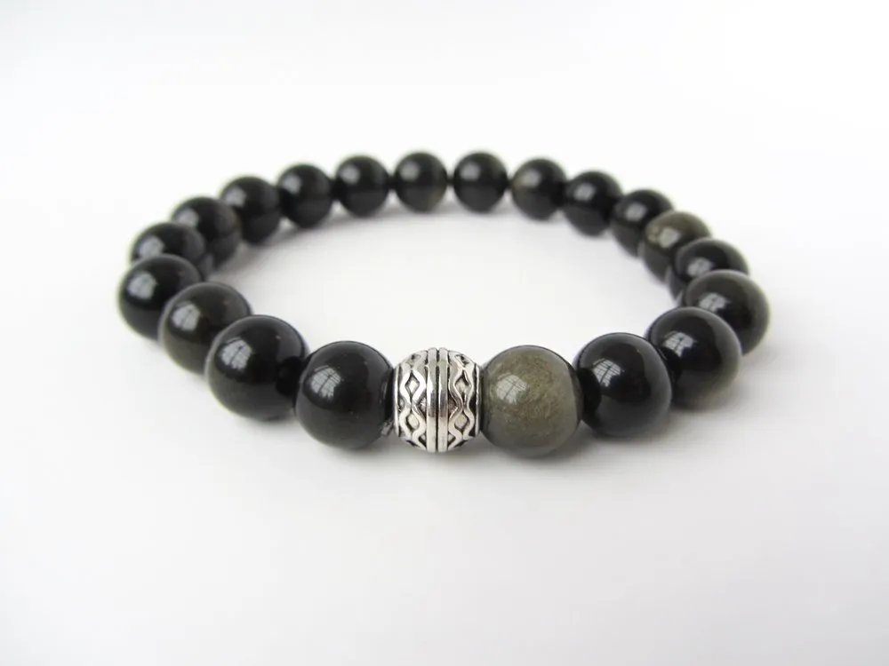 Dark Gold Obsidian Mens Bracelet