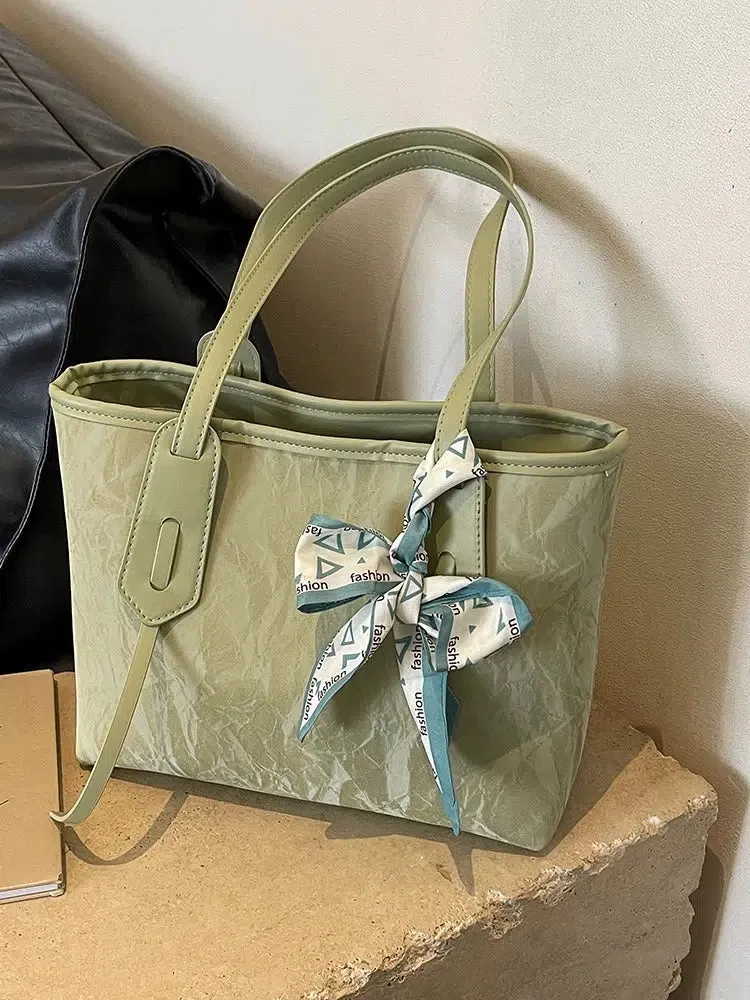 Decorative Bow Leather Tote Bag