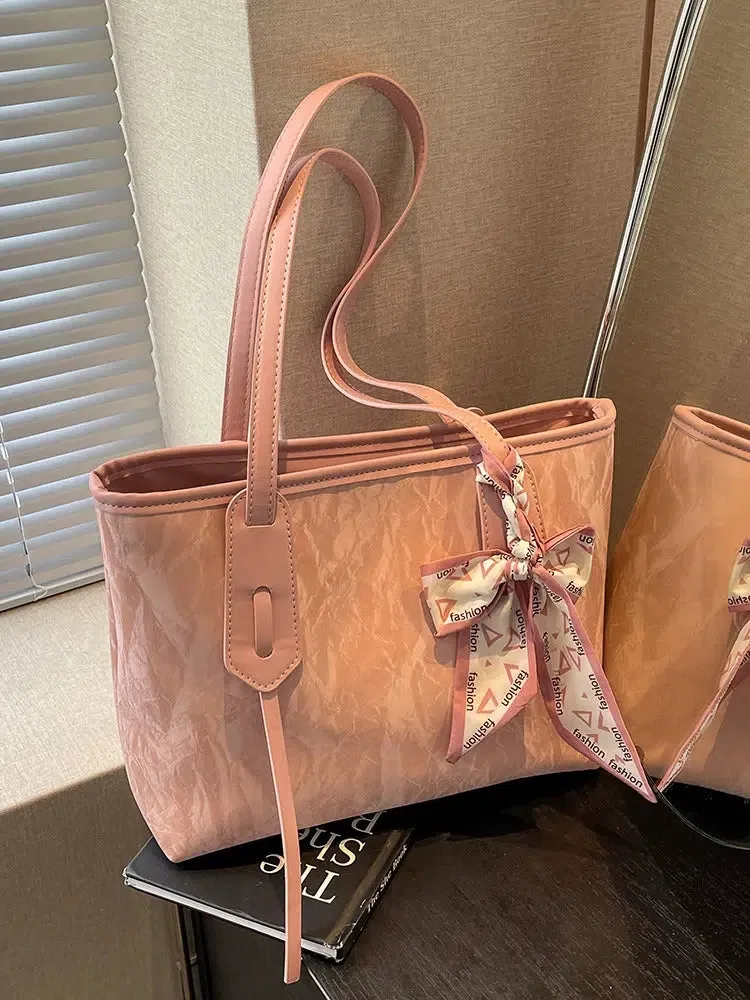 Decorative Bow Leather Tote Bag