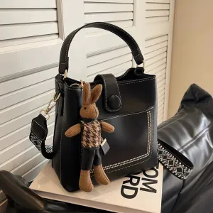 Decorative Stitching Leather Bucket Bag