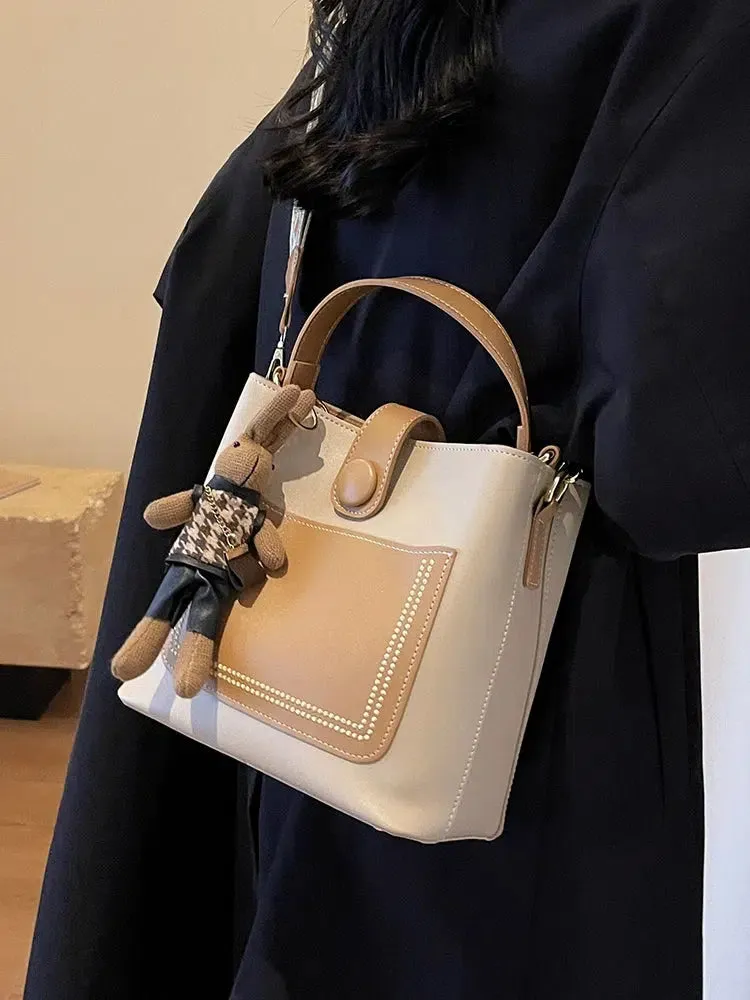Decorative Stitching Leather Bucket Bag